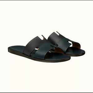 HERMES Mens Izmir Sandal, 2 Tone Leather bleu/noir